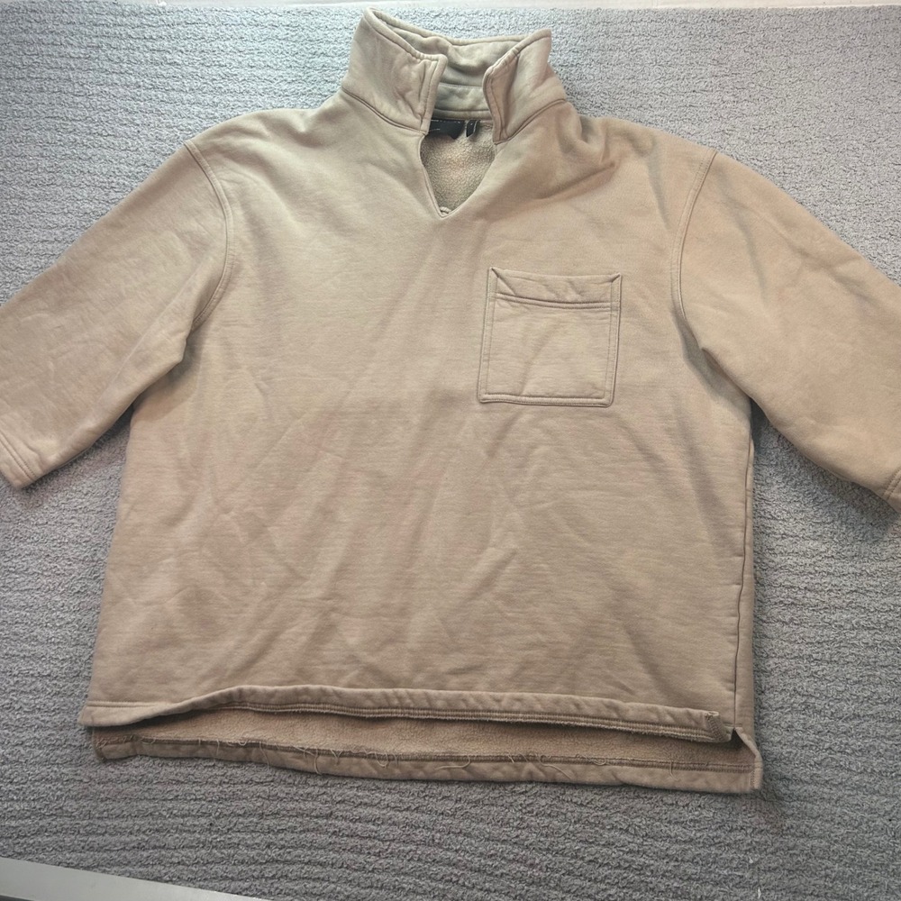 ASOS DESIGN Sweatshirt Split Neck Tan Large Streetwear Gorpcore Boxy Minimalist